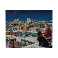 Downtown Christmas Newfoundland Fleece Throw with Santa Claus and Newfoundland Dog - 50