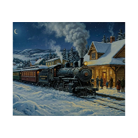 Newfie Bullet Newfoundland Fleece Throw with Snowy Train Station Scene - 50